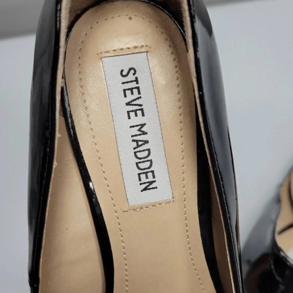 Steve Madden Unique Platform Chunky Heels 6.5 Wedge‎ Black Patent Leather Ikat